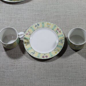 China Pearl Spring Fair Set of 3 - (2) Cups and (1) Saucer / Salad plate